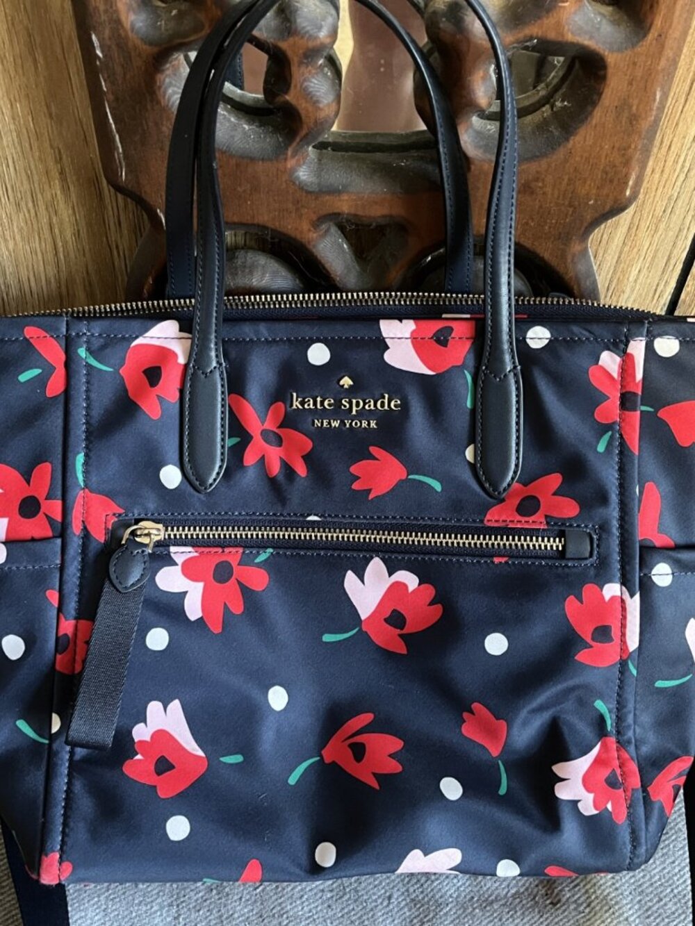 Kate Spade Chelsea Floral Nylon Diaper Bag, navy with red and pink flowers